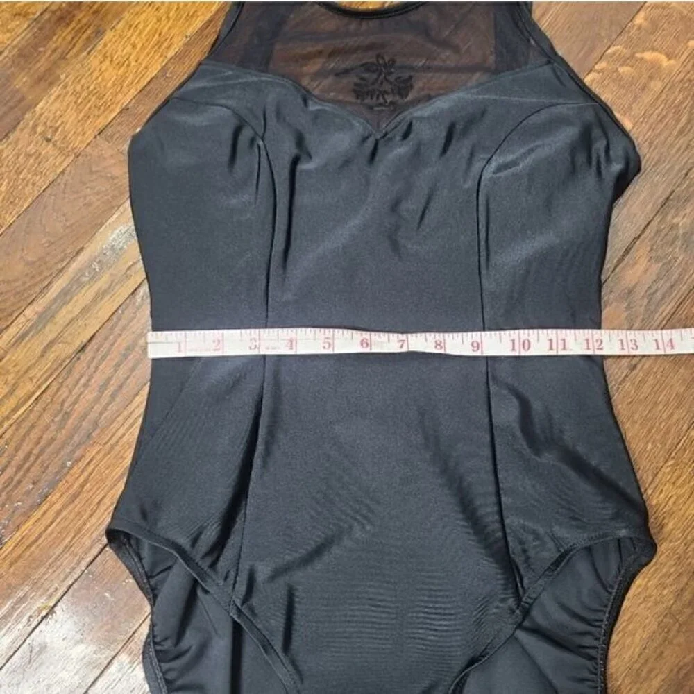 Vintage 90s Jantzen Black Mesh High Neck One Piece Swimsuit